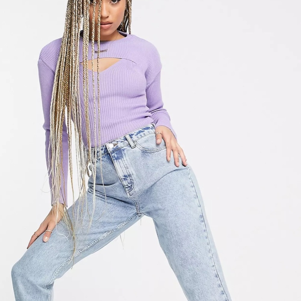 ASOS DESIGN knitted cami with cropped sweater in lilac